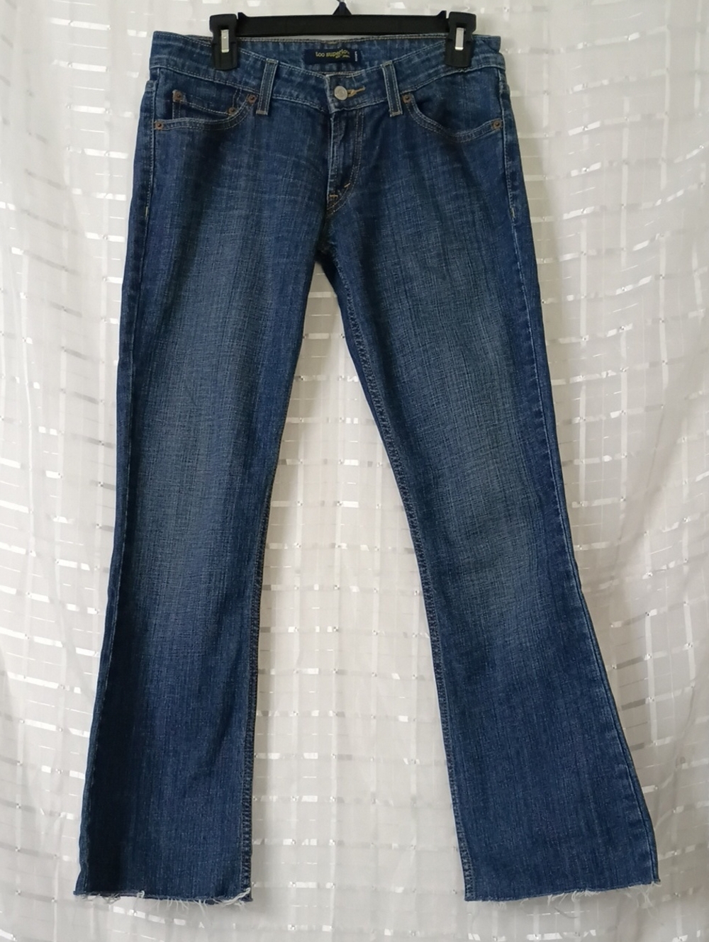 Women's Dark Blue Too Superlow 524 Bootcut Levi's Jeans UNHEMMED LEGS 7 Long #9